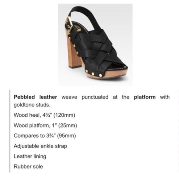 Tory Burch studded leather "Jodie" wooden block platform heels worn 1x in sz 7 - Picture 5 of 6